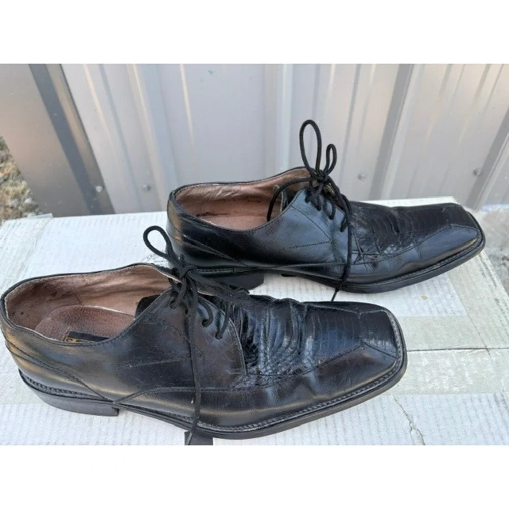 Stacy Adams Mens Black Leather Square Toe Genuine Snake Skin Oxford Shoes 8.5M